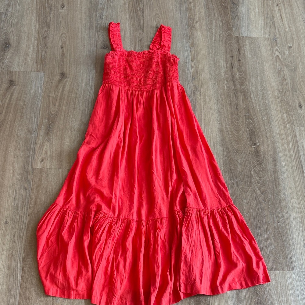 Red Maxi Sundress with Smocked Bodice